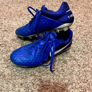 Used. Nike Tiempo Soccer Cleats. Blue with White. No-Smoke House